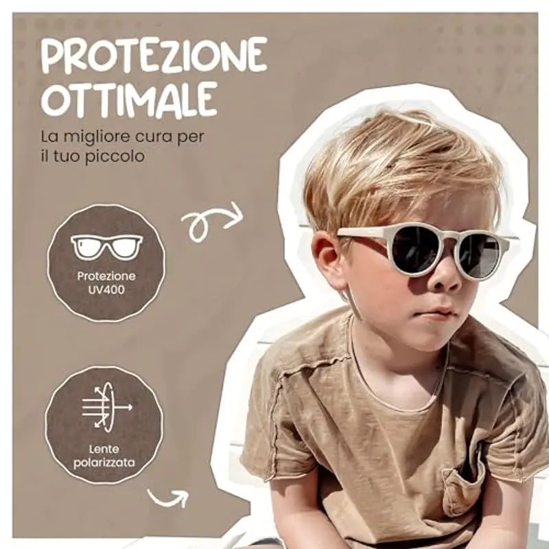 Maesy Occhiali da Sole per Bambina, 3-6 Anni, Protezione Polarizzata UV400, Montatura Flessibile e Pieghevole, Occhiali da Sole Sicuri e Comodi per Bambino, Beige Ecru, Faela miniatura 3
