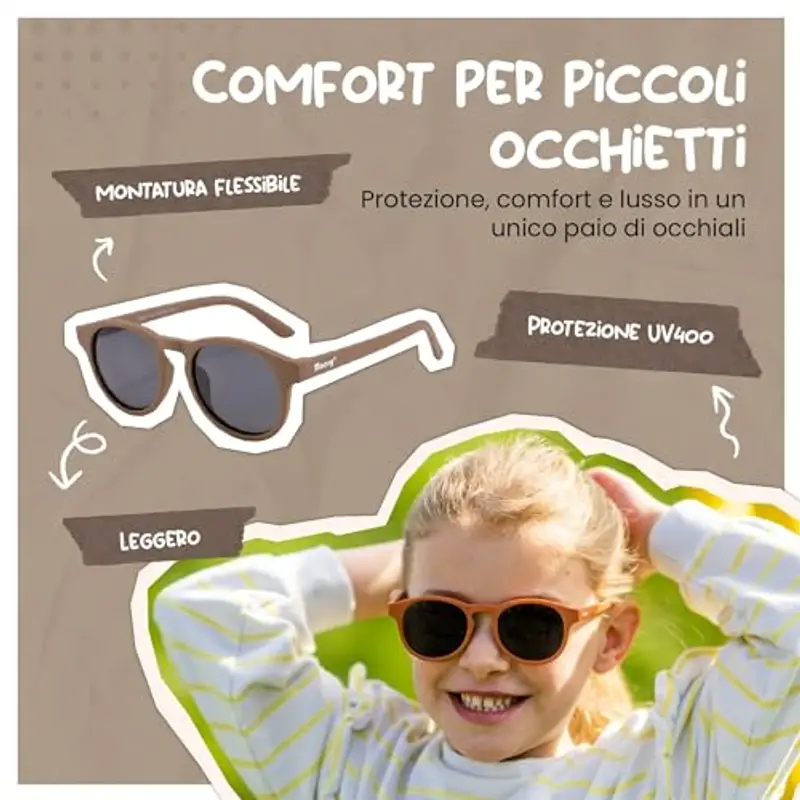 Maesy Occhiali da Sole per Bambina, 3-6 Anni, Protezione Polarizzata UV400, Montatura Flessibile e Pieghevole, Occhiali da Sole Sicuri e Comodi per Bambino, Marrone, Faela miniatura 2