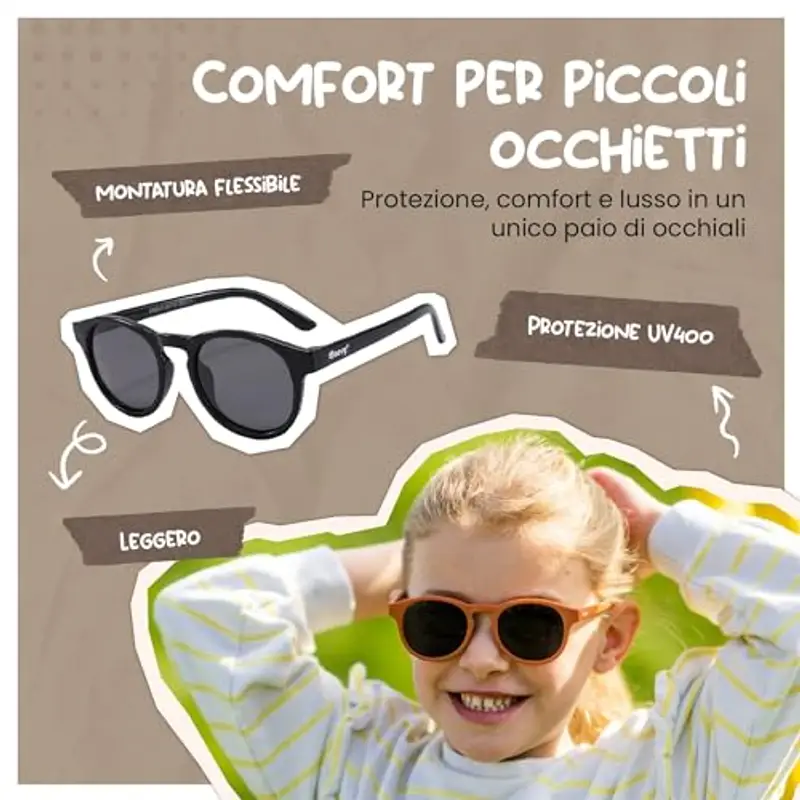 Maesy Occhiali da Sole per Bambina, 3-6 Anni, Protezione Polarizzata UV400, Montatura Flessibile e Pieghevole, Occhiali da Sole Sicuri e Comodi per Bambino, Nero, Faela miniatura 2