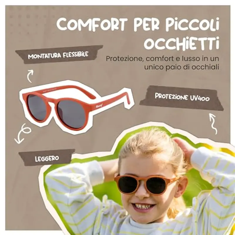 Maesy Occhiali da Sole per Bambina, 3-6 Anni, Protezione Polarizzata UV400, Montatura Flessibile e Pieghevole, Occhiali da Sole Sicuri e Comodi per Bambino, Terracotta, Faela miniatura 2