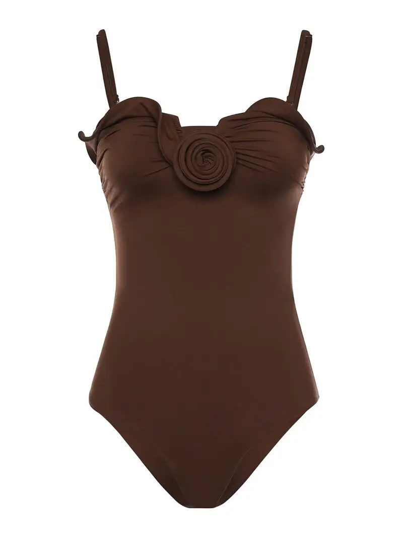 Costume da bagno bustier con rosa scultorea Marrone