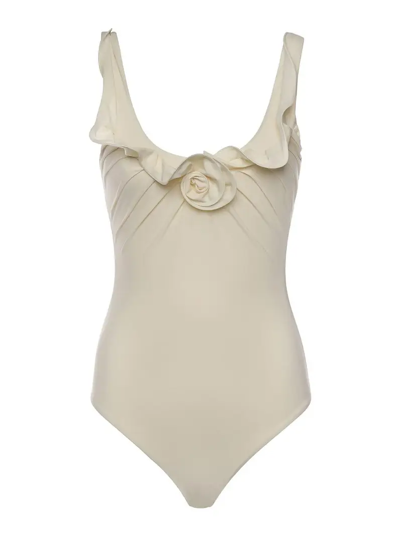 Costume Da Bagno Con Dettagli Floreali Bianco
