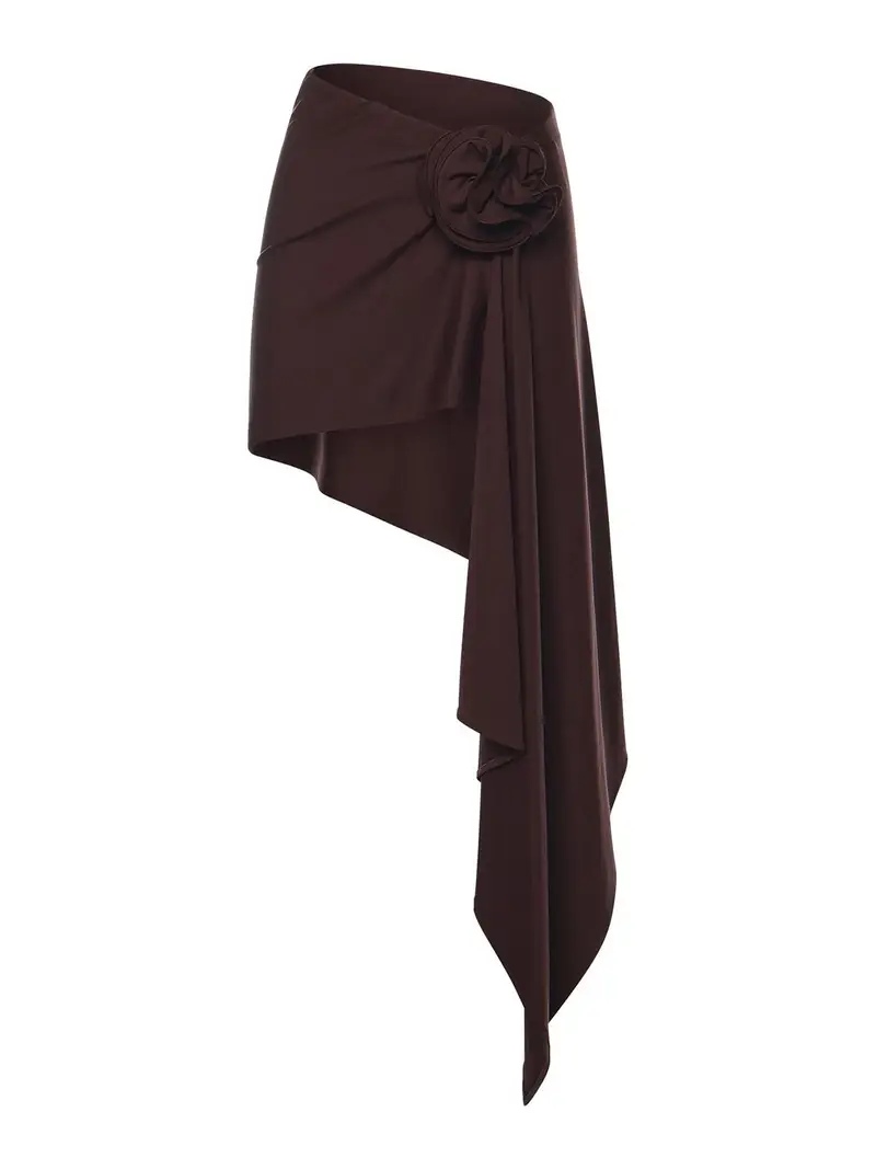 Gonna Con Applicazioni Floreali Rosso Scuro