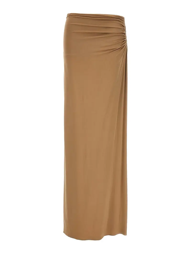 Gonna lunga drappeggiata lateralmente Beige
