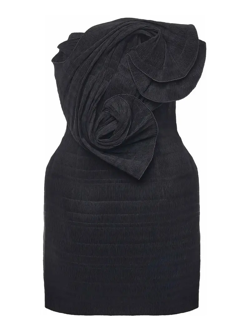 MiniVestito con applicazioni floreali Nero