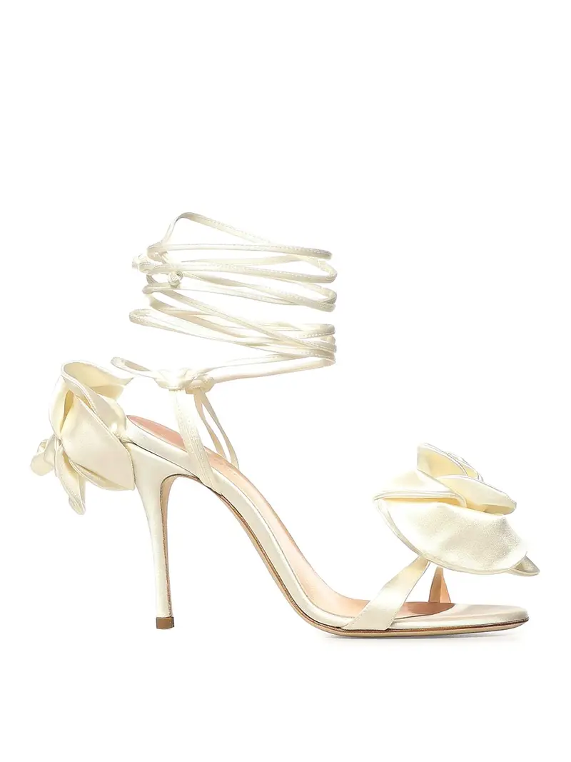 Sandali Con Applicazioni Floreali Bianco