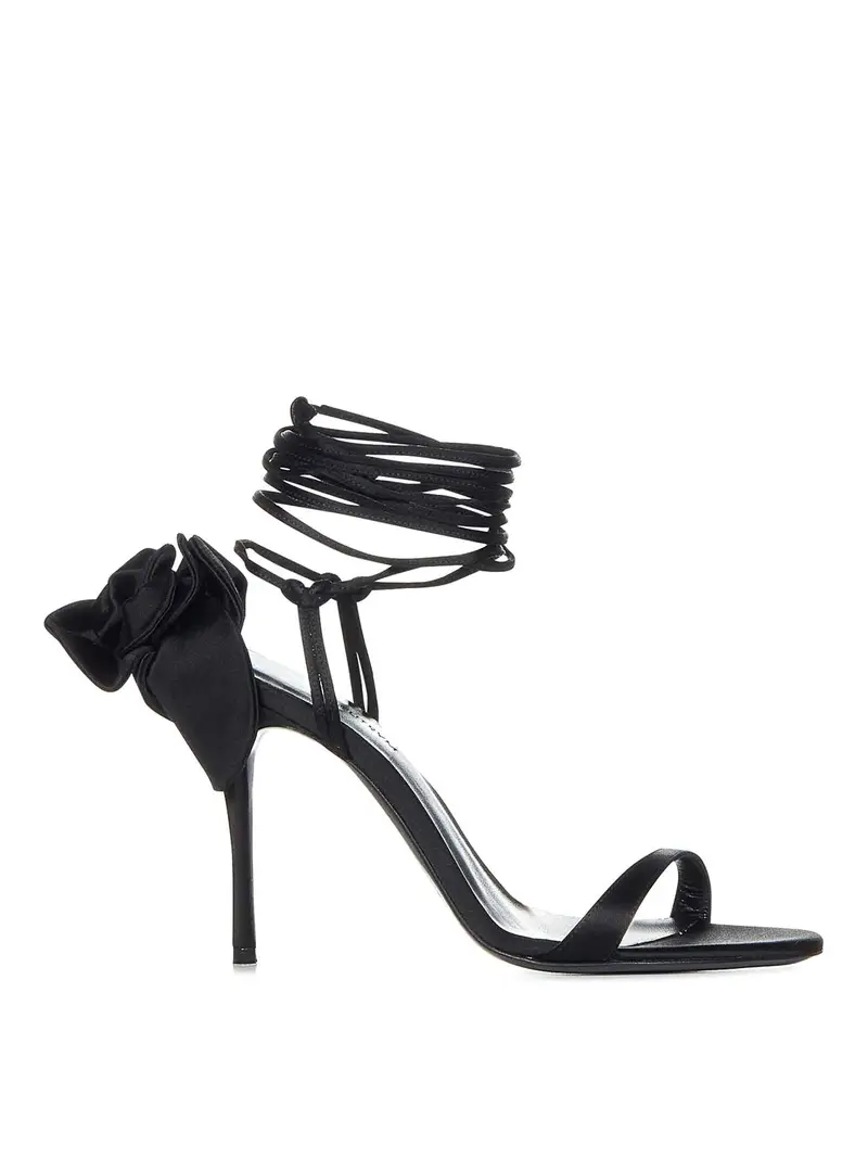 Sandali in raso con fiori 3D Nero