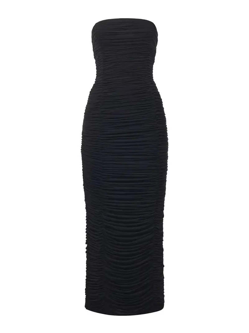 Vestito midi con volant Nero