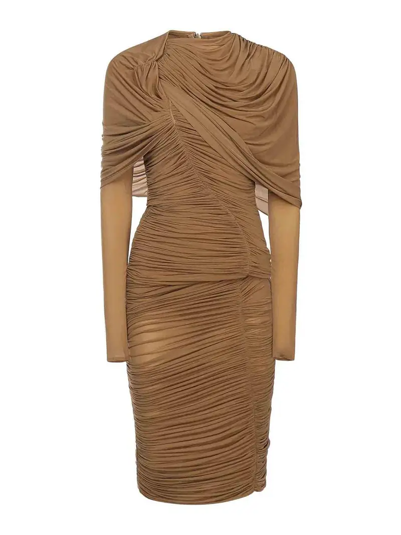 Vestito midi drappeggiato Beige