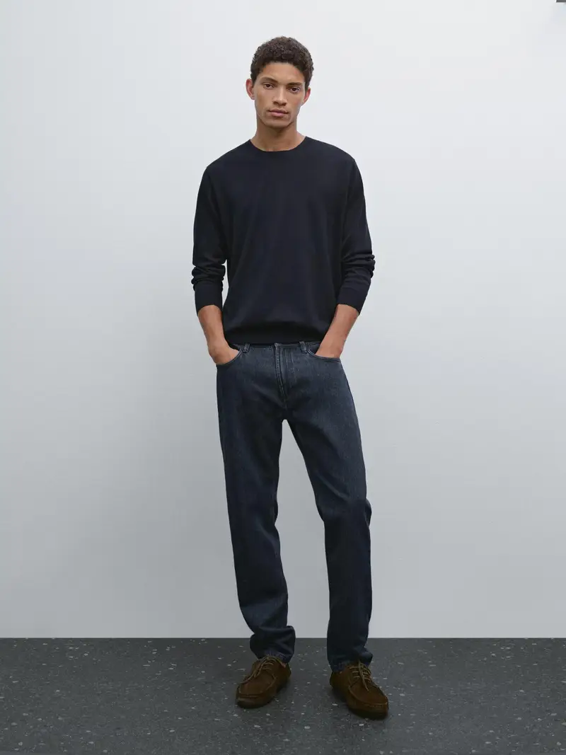 Maglia A Maniche Lunghe In Cotone - Blu Marino - Xxl - Massimo Dutti - Maschile