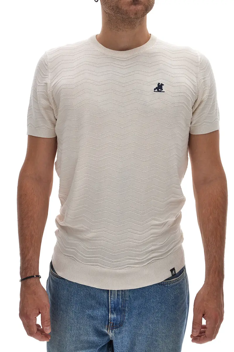 Maglia bianca a maniche corte con lavorazione a rilievo U.S. GOLF CLUB S51224