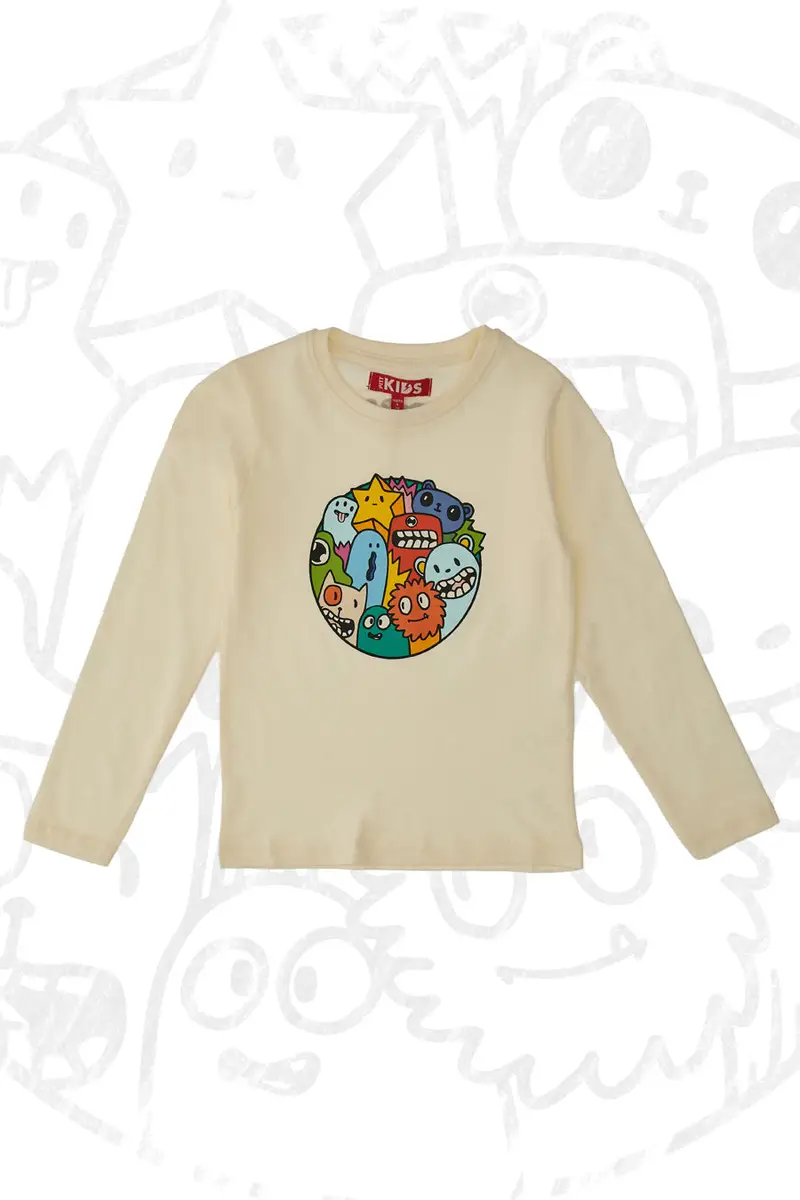 Maglia Bianca a Maniche Lunghe con Stampa Colorata PITT KIDS 6010