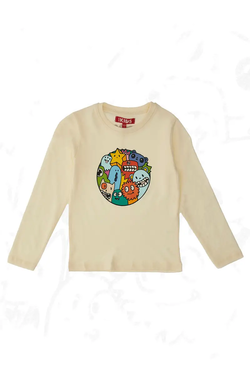 Maglia Bianca a Maniche Lunghe con Stampa Colorata PITT KIDS 6010 miniatura 3