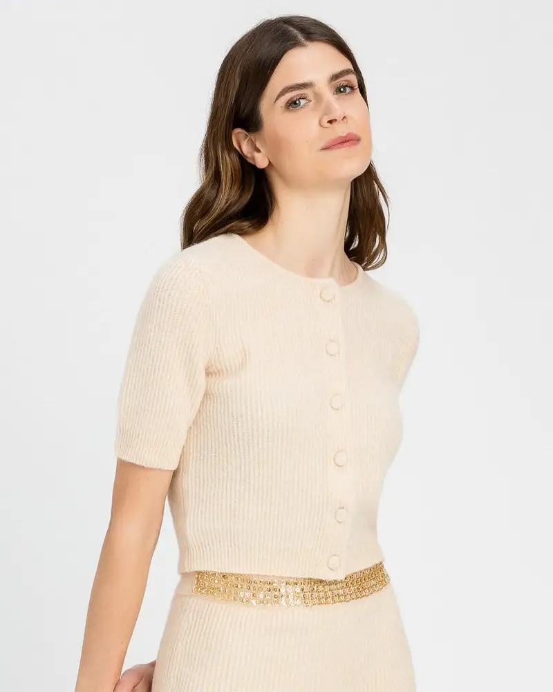 Maglia bottoni coste beige