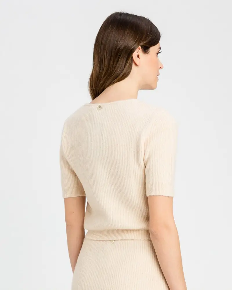 Maglia bottoni coste beige miniatura 2