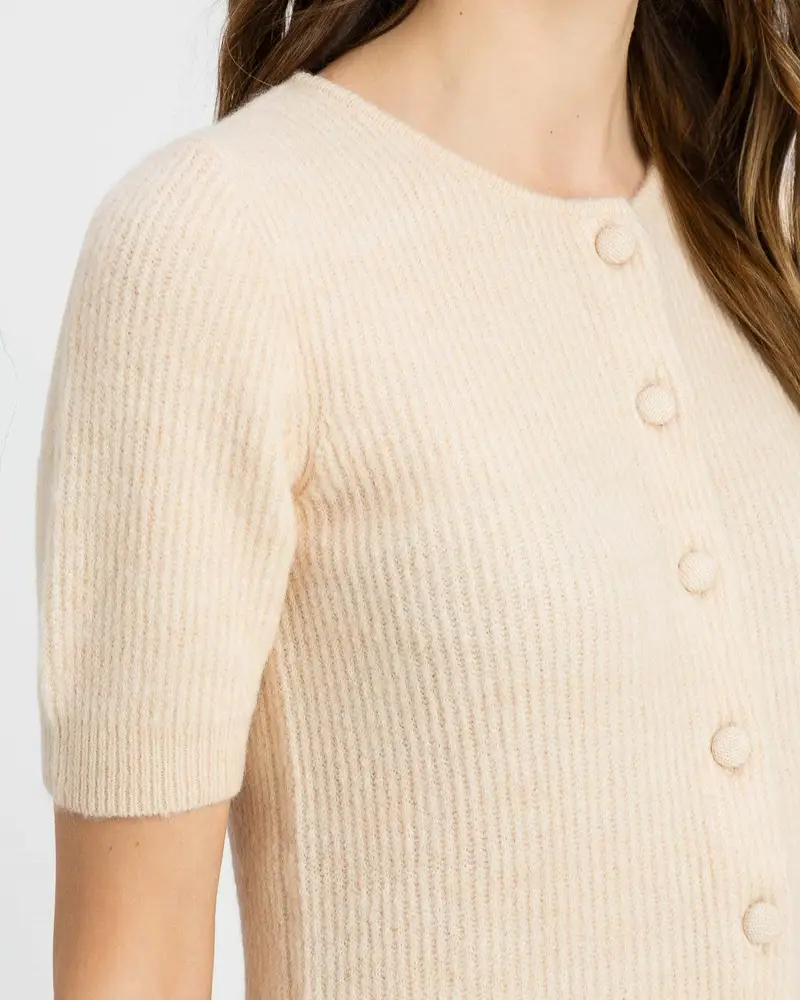 Maglia bottoni coste beige miniatura 3