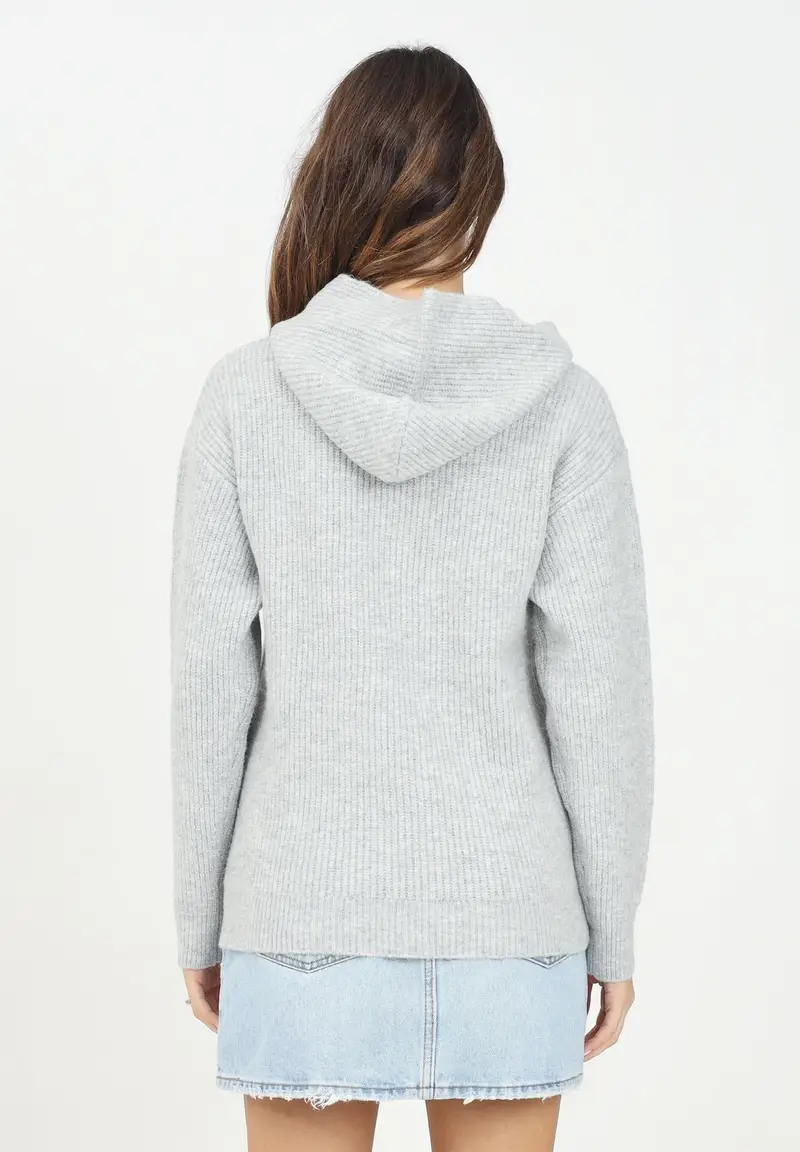 Maglia con cappuccio grigia per donna e bambina rifinita da logo miniatura 2