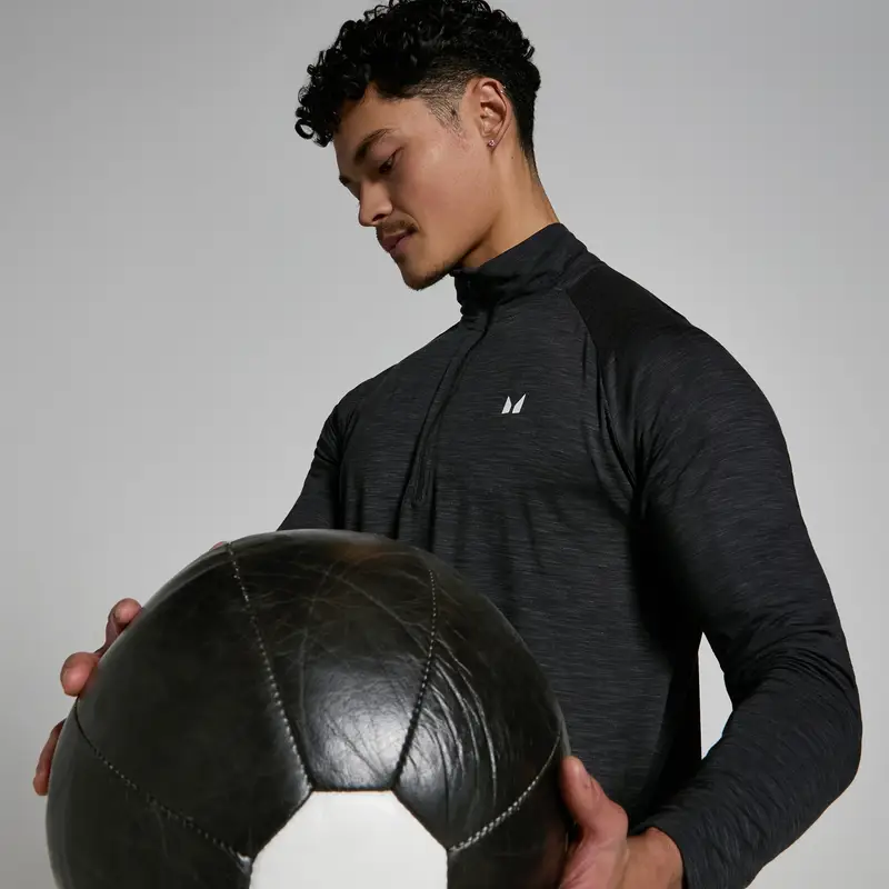 Maglia con cerniera 1/4 MP Performance da uomo - Nero mélange - XXS miniatura 3