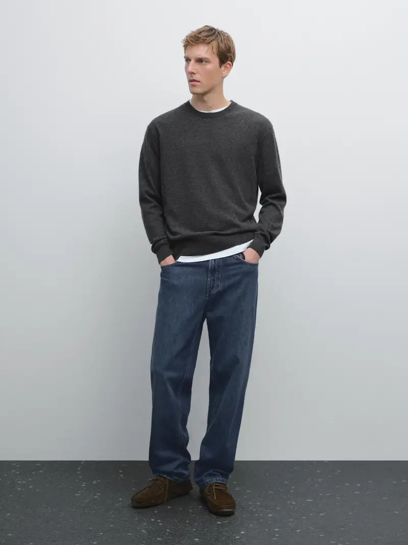 Maglia Con Collo Rotondo In Cashmere - Grigio Marengo - L - Massimo Dutti - Maschile