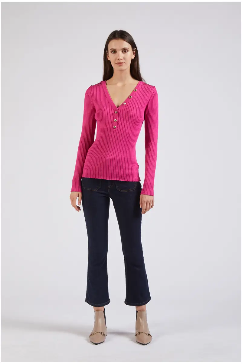 maglia con scollo a v tipo serafino lavorata a coste bubble gum xxl