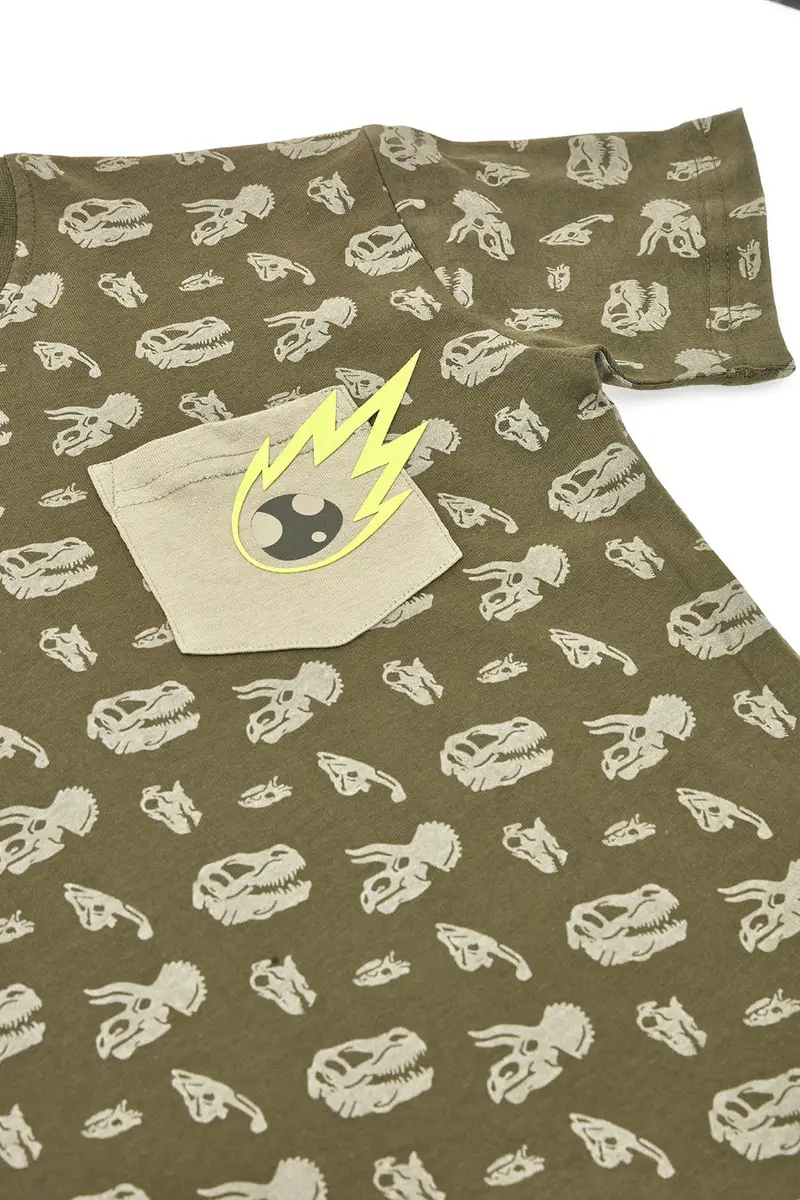 Maglia Girocollo a Maniche Corte Verde con Stampe a Contrasto PITT KIDS PT-K-T-7013 miniatura 3