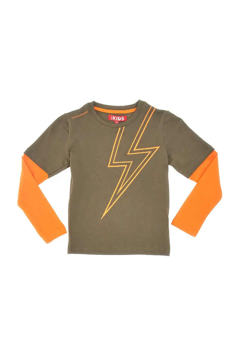 Maglia Girocollo a Maniche Lunghe Verde e Arancio PITT KIS 6033 miniatura 2