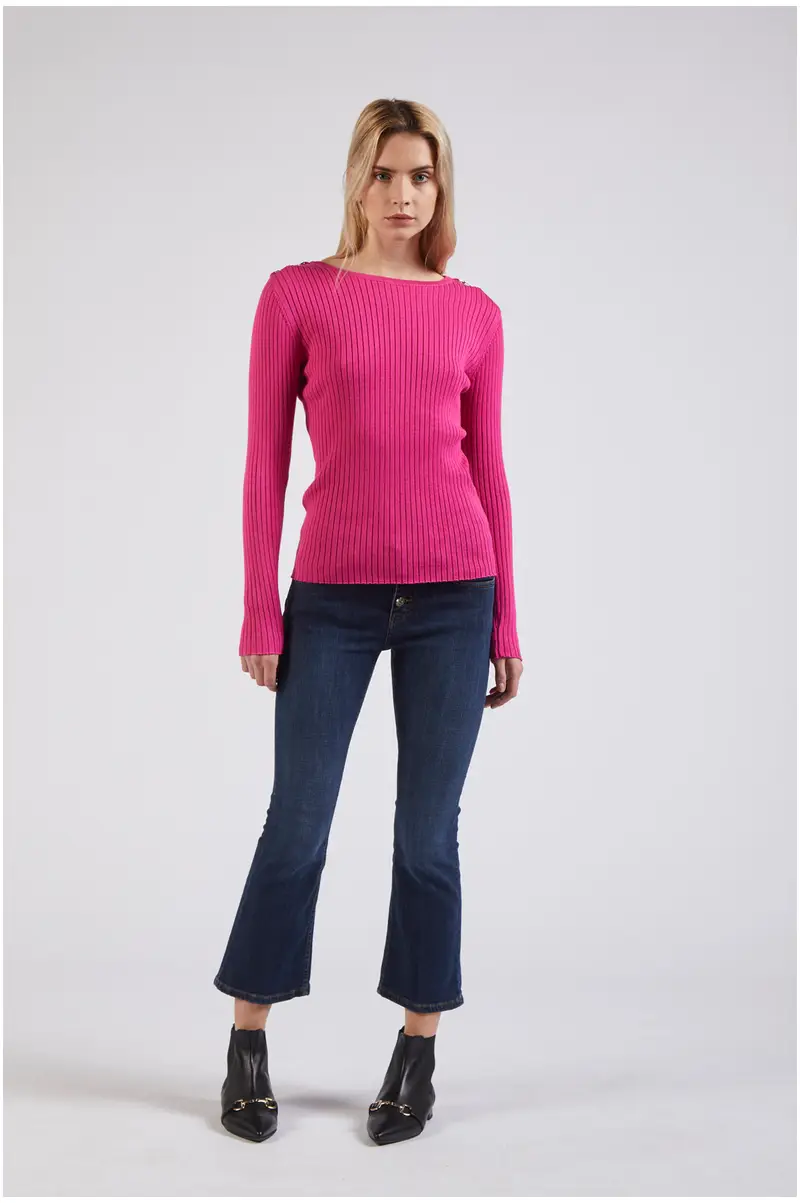 maglia girocollo lavorata a coste bubble gum