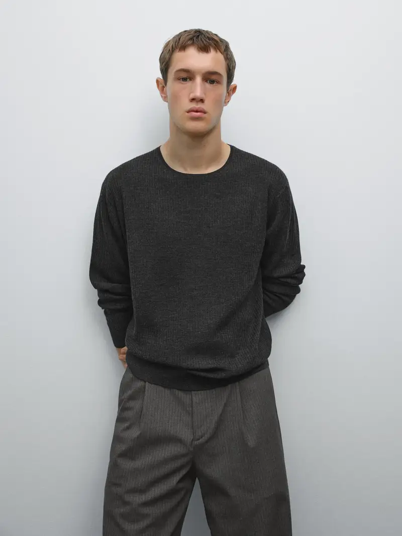 Maglia Lavorata 100% Lana Merino - Grigio Marengo - L - Massimo Dutti - Maschile