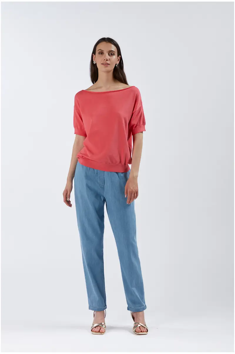 maglia maniche corte in misto viscosa corallo l