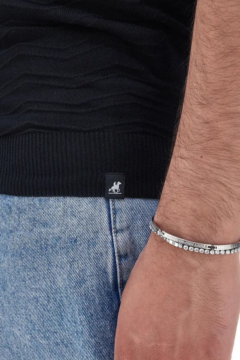 Maglia nera a maniche corte con lavorazione a rilievo U.S. GOLF CLUB S51224 miniatura 3