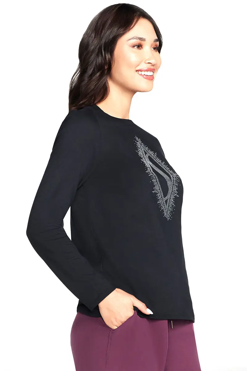 Maglia nera a maniche lunghe nera con logo frontale Skechers Rhinestone Burst miniatura 2