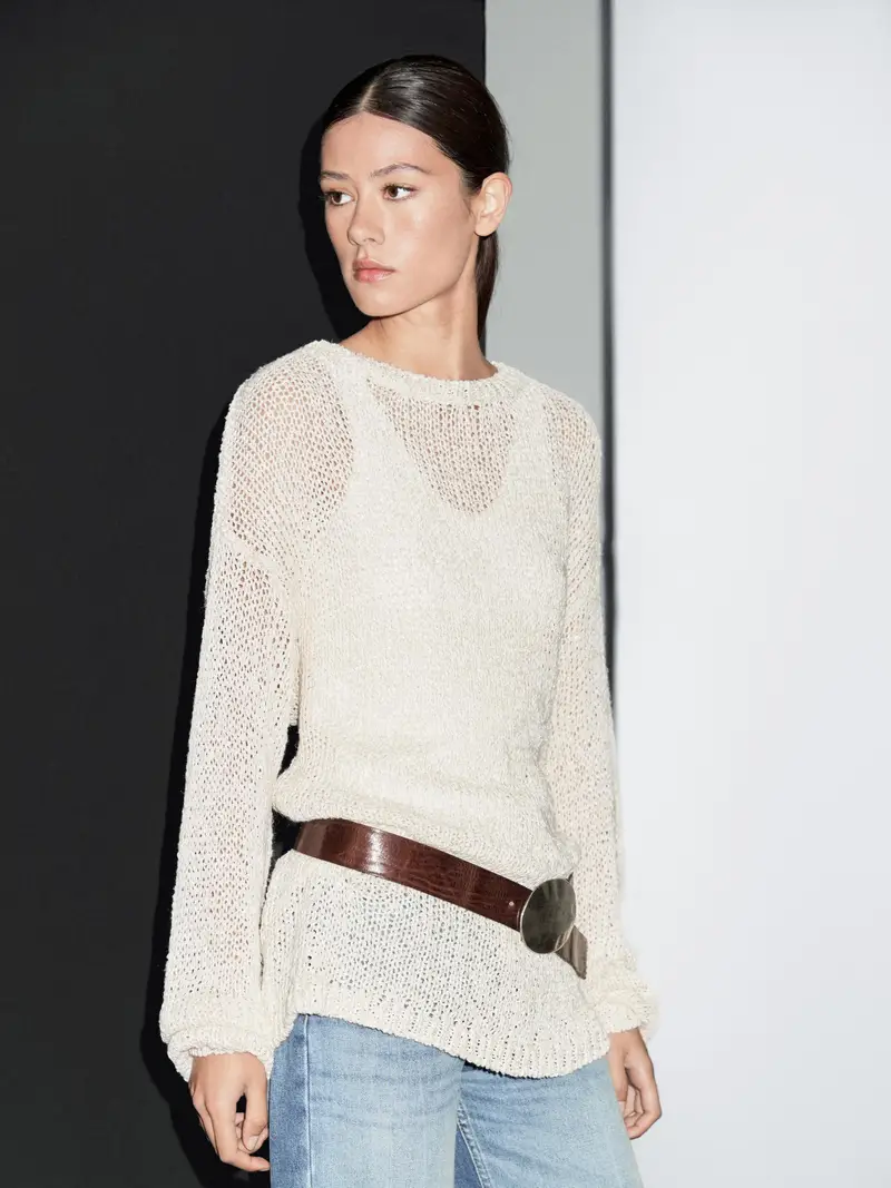 Maglia Oversize Traforata - Sabbia - S - Massimo Dutti - Femminile