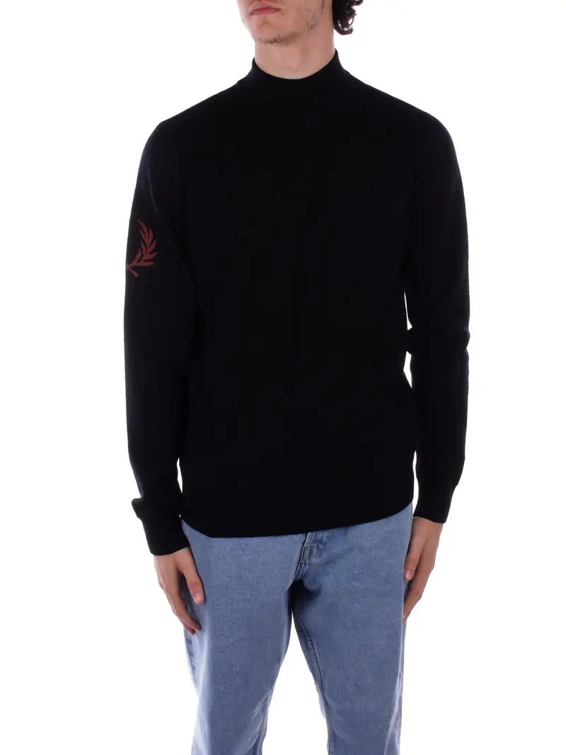 Maglia Uomo FRED PERRY Black Fp laurel wreath mock neck jum