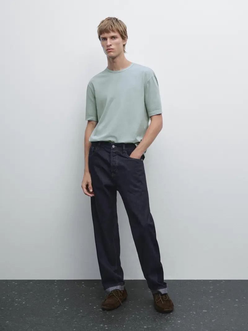 Maglietta A Maniche Corte Effetto Consumato - Azzurro Grigio - Xxl - Massimo Dutti - Maschile