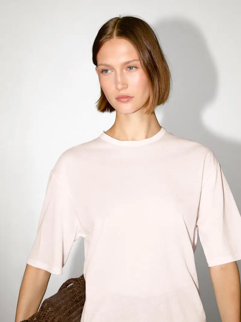 Maglietta A Maniche Corte In 100% Cotone - Rosa Pastello - Xs - Massimo Dutti - Femminile