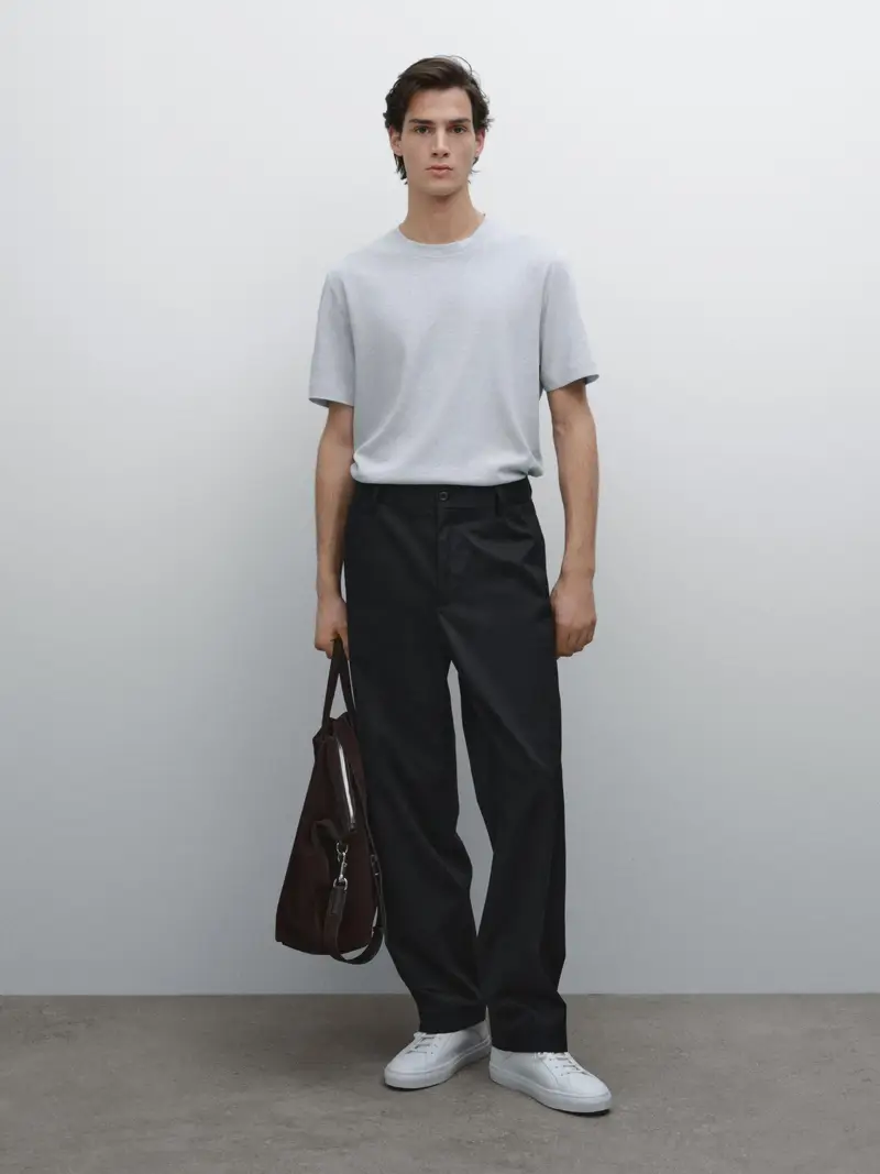 Maglietta A Maniche Corte In Misto Lino - Azzurro Chiaro - Xxl - Massimo Dutti - Maschile