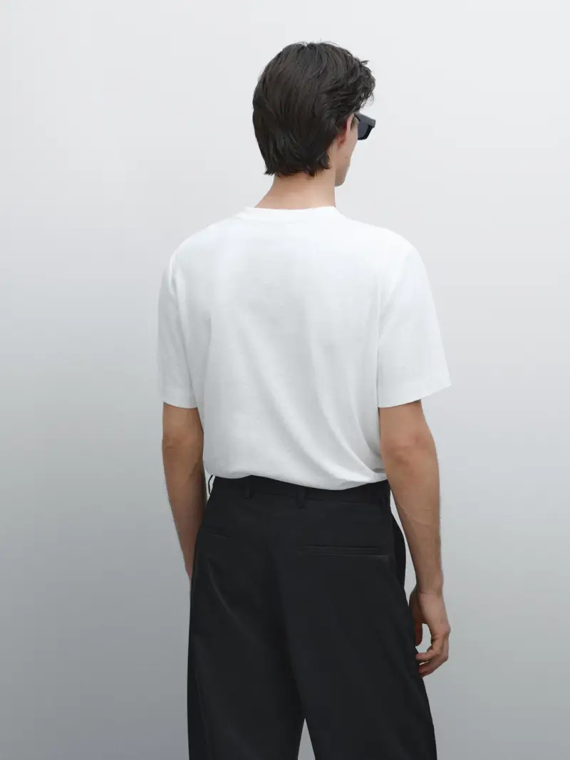 Maglietta A Maniche Corte In Misto Lino - Ecru - M - Massimo Dutti - Maschile