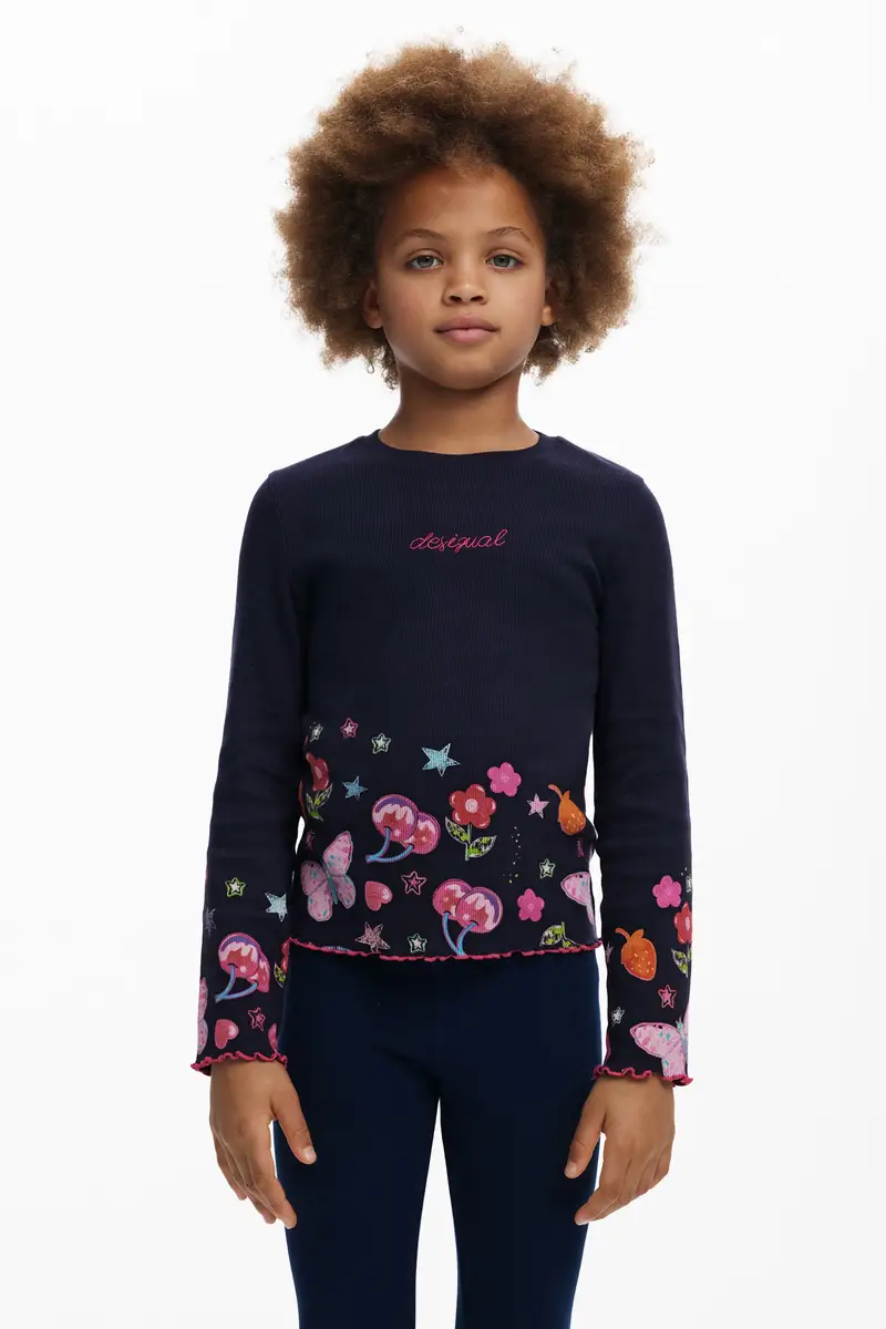 Maglietta a maniche lunghe con logo e fiori