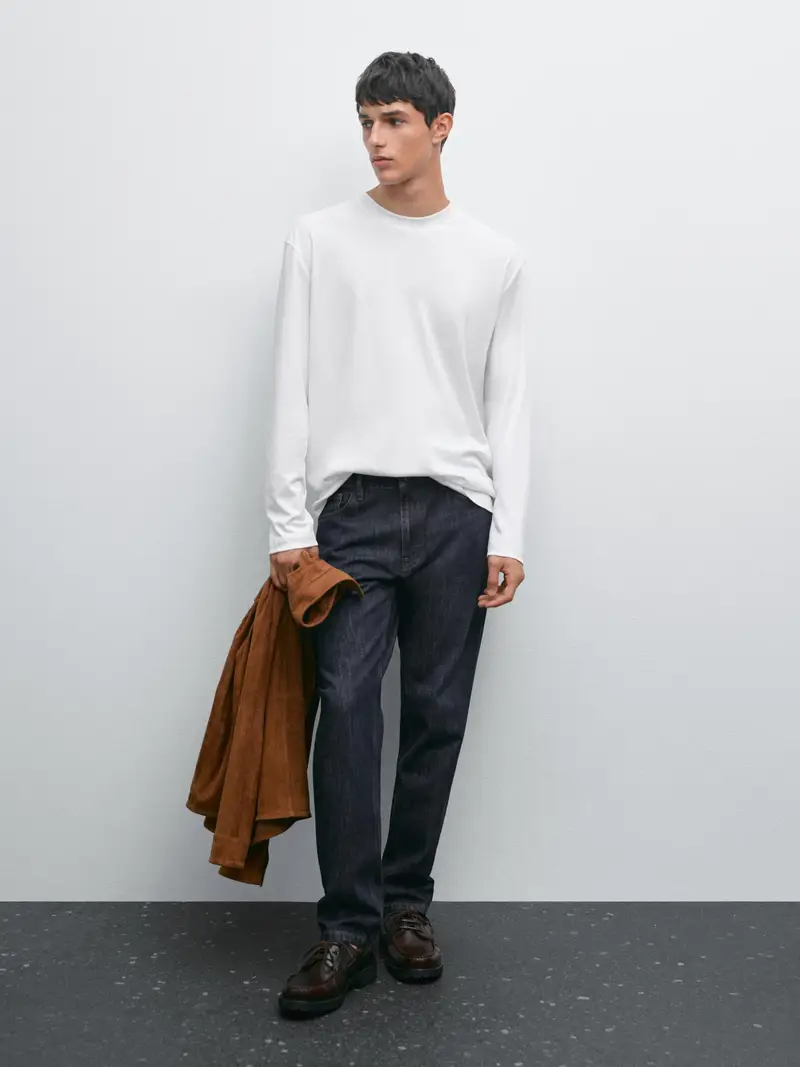 Maglietta A Maniche Lunghe In Cotone Medium Weight - Bianco - Xl - Massimo Dutti - Maschile