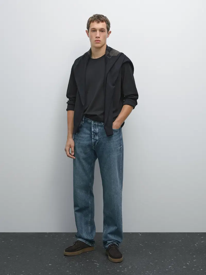 Maglietta A Maniche Lunghe In Cotone Medium Weight - Blu Marino - Xl - Massimo Dutti - Maschile