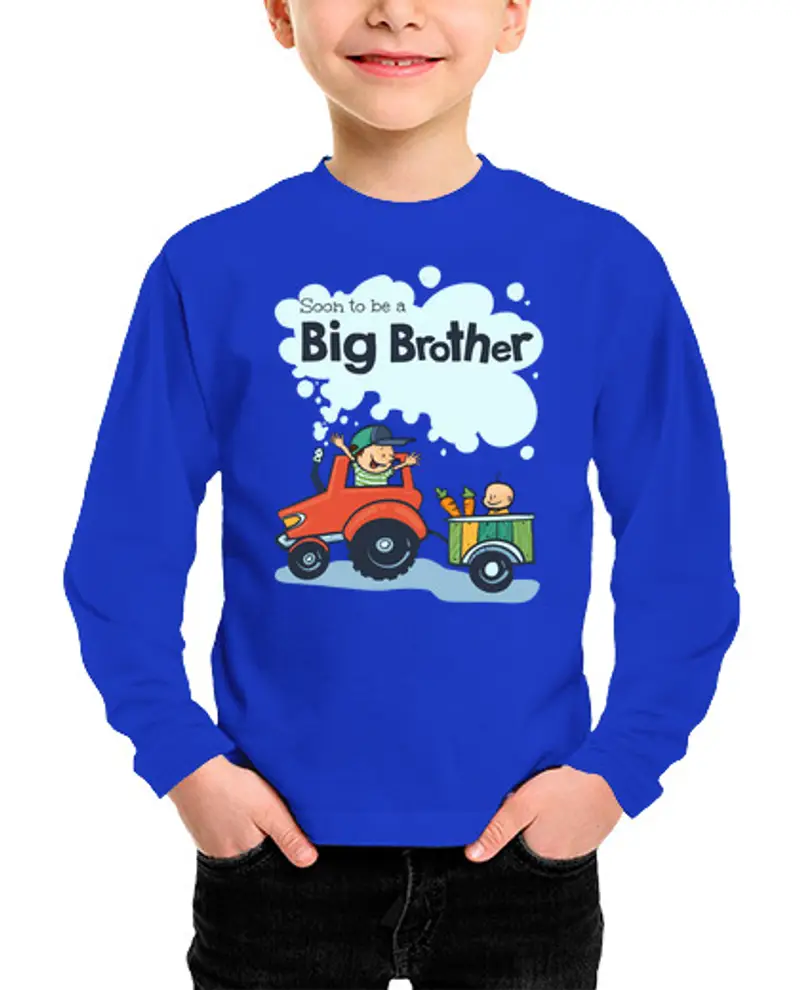Maglietta bambino manica lunga annuncio di gravidanza 2021 presto grande fratello colorato disegno del trattore in stile cartone an