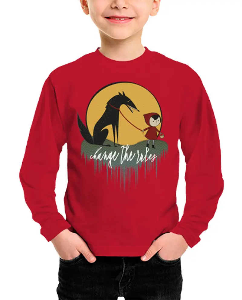 Maglietta bambino manica lunga Caperu citazione rosso femminista cambi