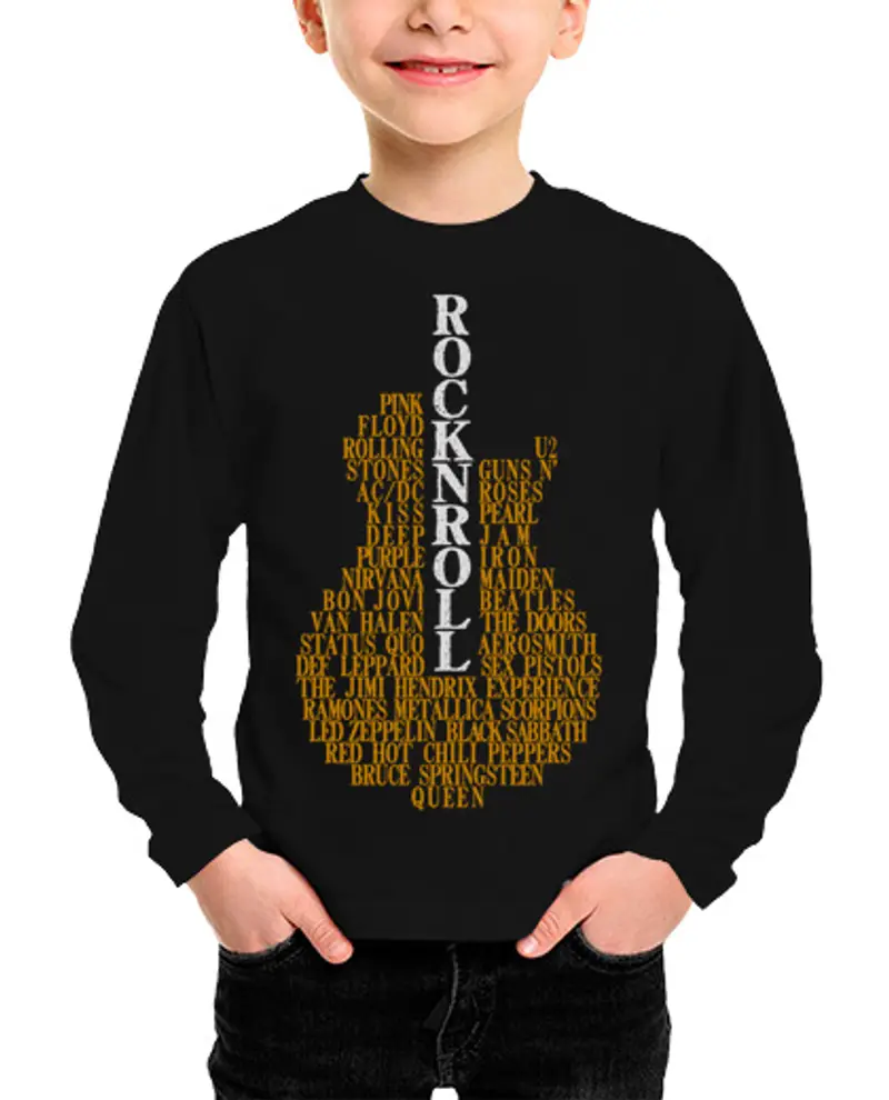 Maglietta bambino manica lunga chitarra rock n giochi di ruolo l