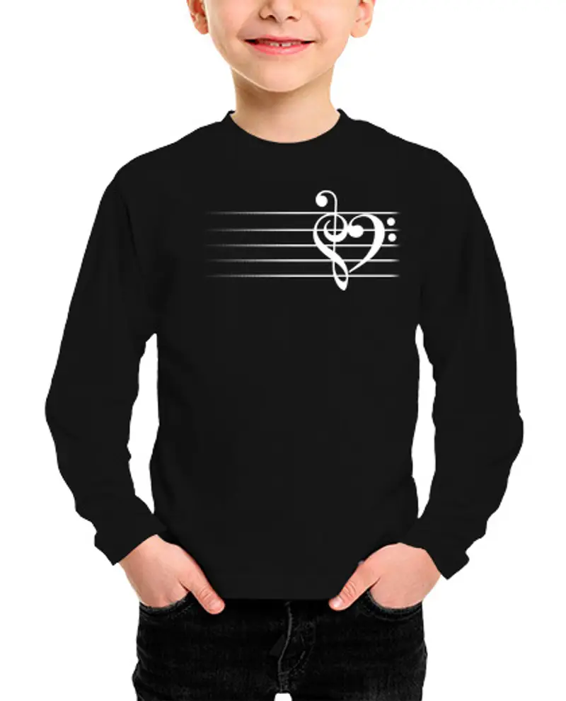 Maglietta bambino manica lunga cuore della musica - versione nera