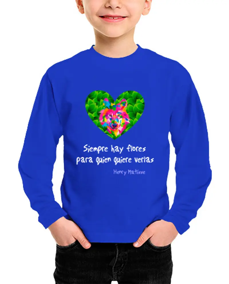 Maglietta bambino manica lunga cuore lupo, manica lunga per bambini