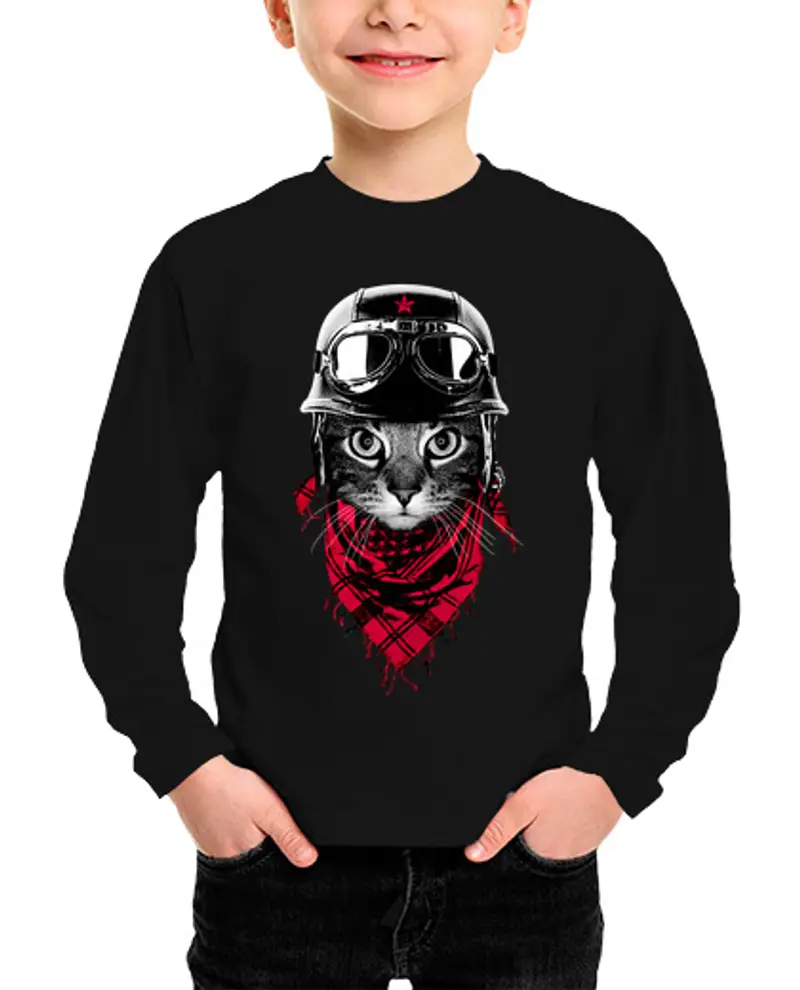 Maglietta bambino manica lunga gatto avventuriero
