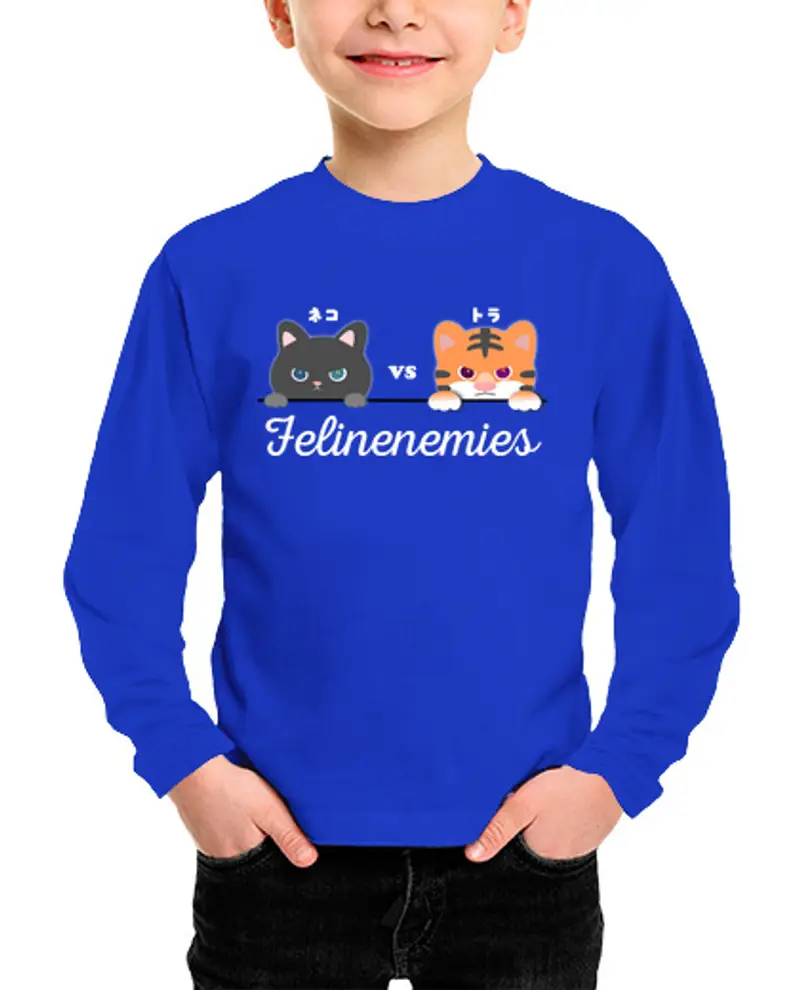 Maglietta bambino manica lunga gatto vs tigre-felini nemici