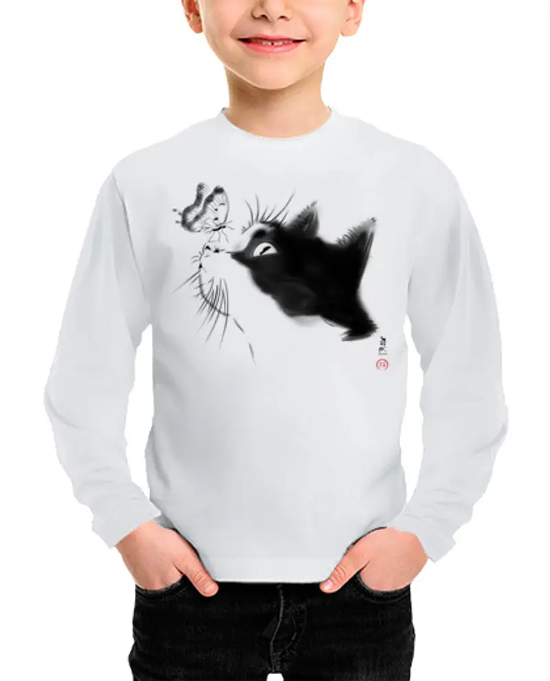 Maglietta bambino manica lunga gattoto curioso