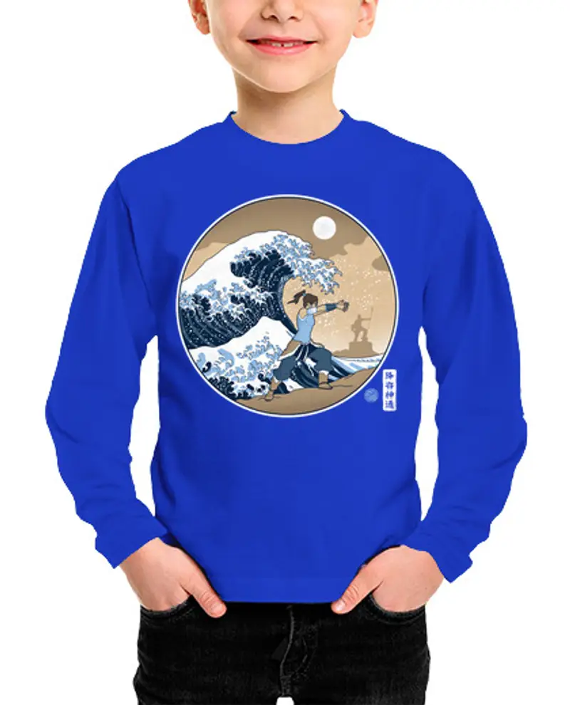 Maglietta bambino manica lunga la grande ondata di repubblica città
