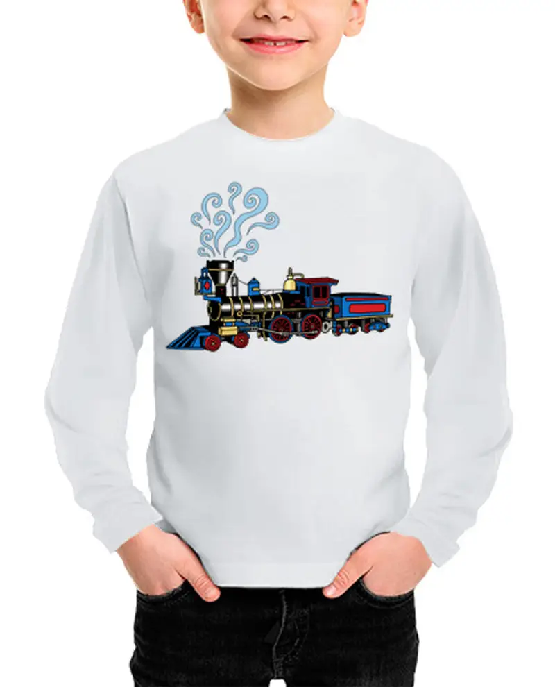 Maglietta bambino manica lunga locomotiva a vapore vintage